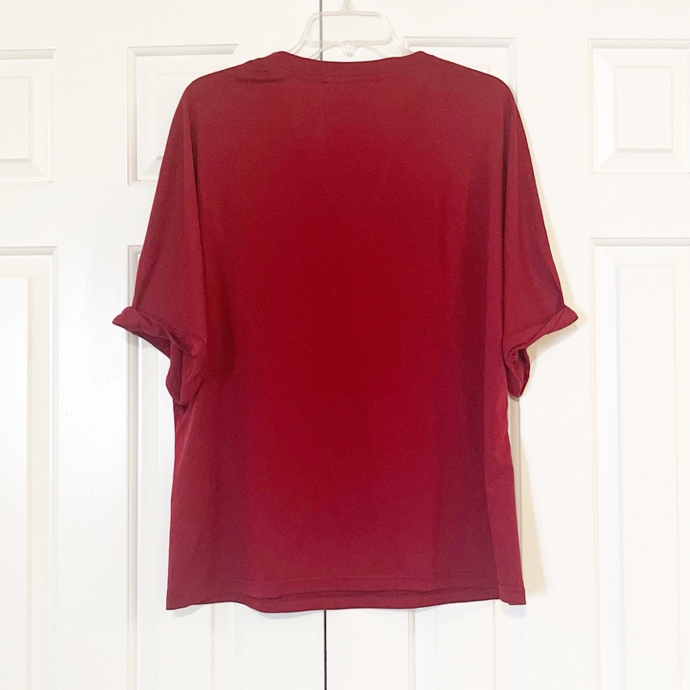 NWOT Burgundy Maroon V-Neck Oversized Blouse | Loose Fit | Size Medium - Picture 9 of 15